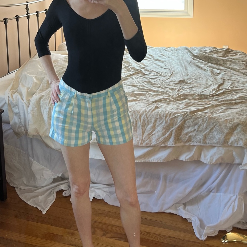 Lacoste blue/yellow/white gingham check shorts